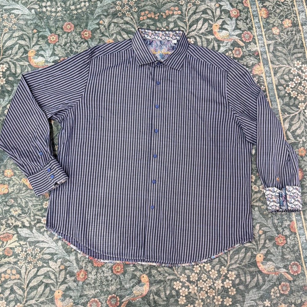 Robert Graham 3XL Blue Purple Stripe Contrast Cuff Logo Button Down Shirt - Picture 4 of 6